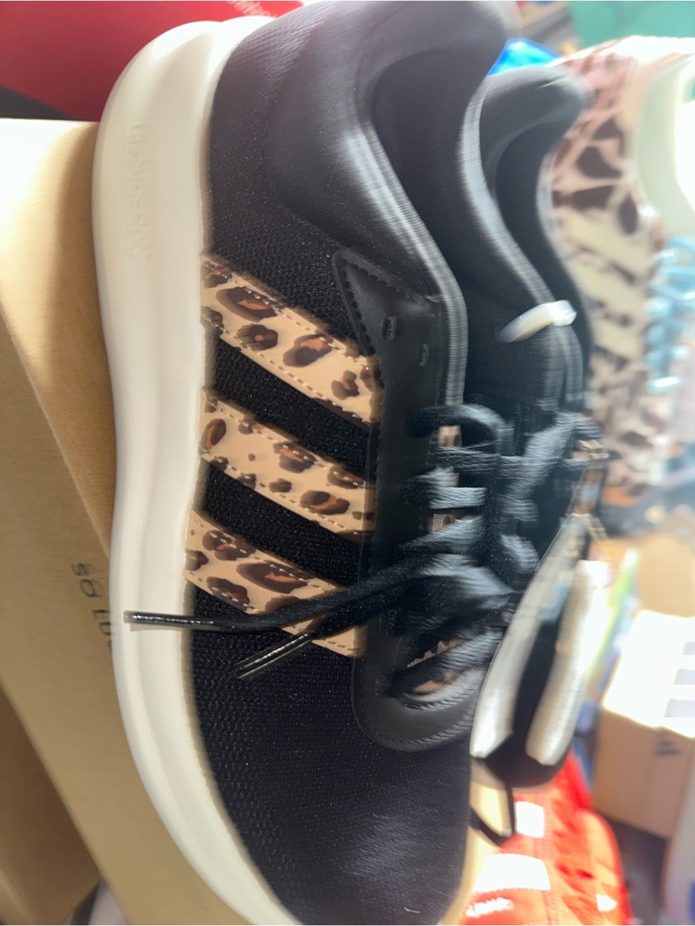 adidas Black Sneakers with Leopard-Print Stripes
